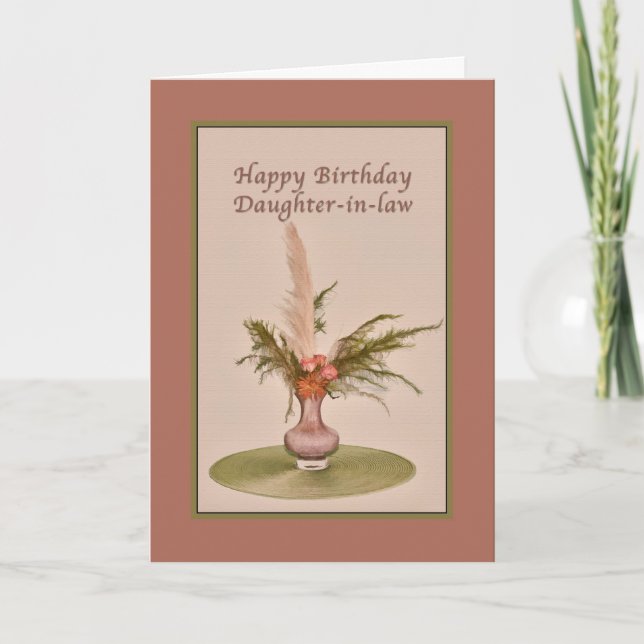 Birthday, Daughter-in-law, Vase of Roses and Ferns Card (Front)