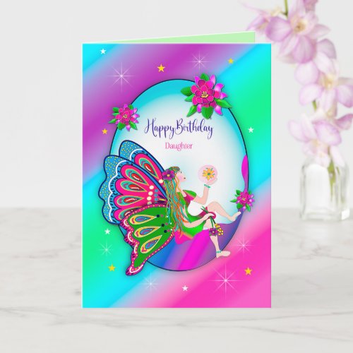 Birthday Daughter Magical Colorful Butterfly Fairy Card