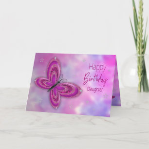 Birthday , Daughter, Pink Glitzy Butterfly Card