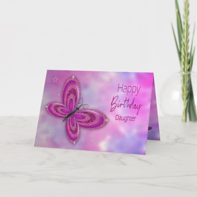 Birthday , Daughter, Pink Glitzy Butterfly Card (Front)