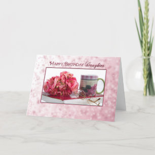 BIRTHDAY - DAUGHTER - PINK ROSES/MUG CARD