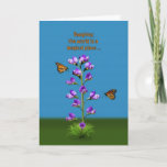 Birthday, Daughter, Sweet Peas and Butterflies Card<br><div class="desc">A fantasy image highlighted by purple sweet pea flowers with little faces watching two hovering monarch butterflies makes a colorful and whimsical birthday card.  Customize by changing the inside verse to anything you want.</div>