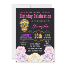 Birthday Day of the Dead Sugar Skull Invitation