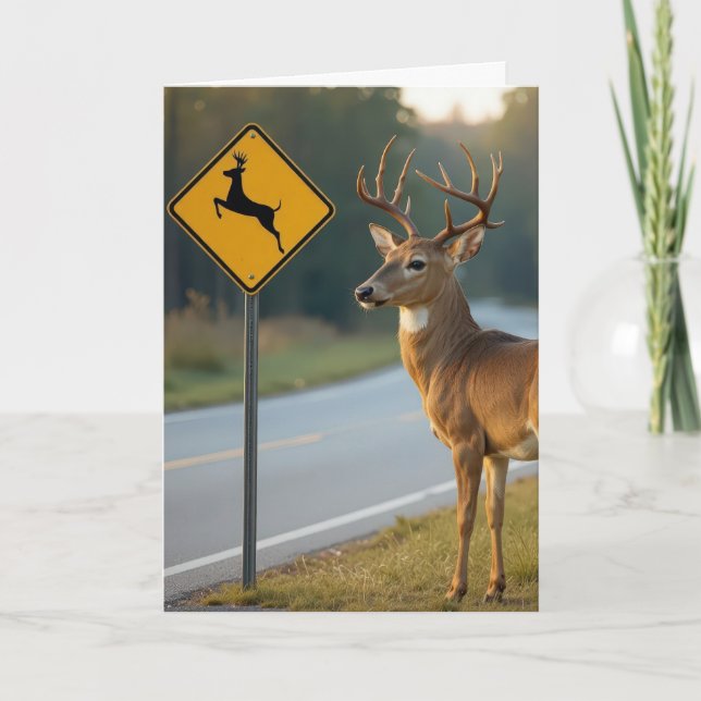 Birthday Deer Crossing Sign Card (Front)