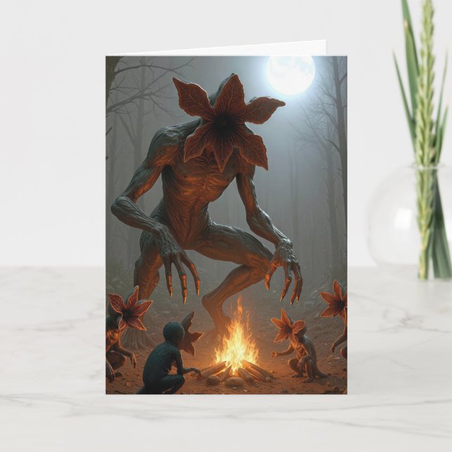 Birthday Demogorgon Creatures Around a Campfire Card (Front)