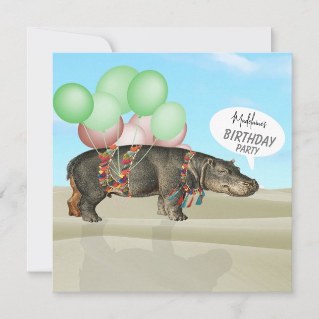 Birthday Desert Fun Hippo Balloons Colorful  Invitation (Front)