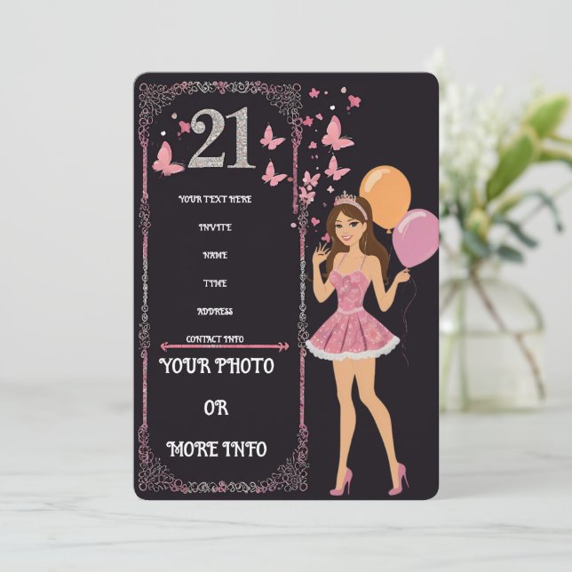 Birthday design with personalized photo options invitation (Standing Front)