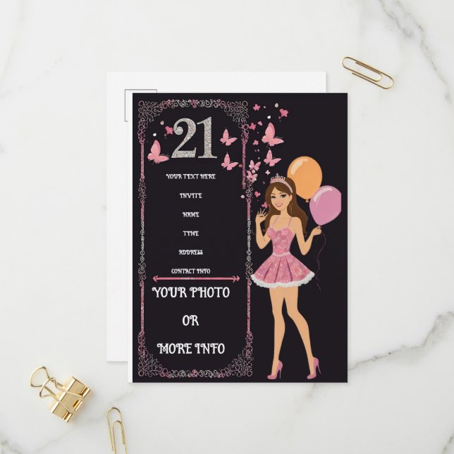 Birthday design with personalized photo options invitation postcard (Front/Back In Situ)
