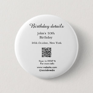 Birthday details 10th birthday scan QR websiteRSVP Button