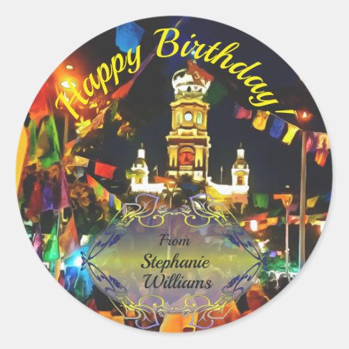 Birthday Dia de Los Muertos PV_190130 Classic Round Sticker