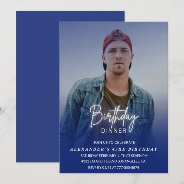 Birthday Dinner 43rd birthday invitation Photo Men (Front/Back)