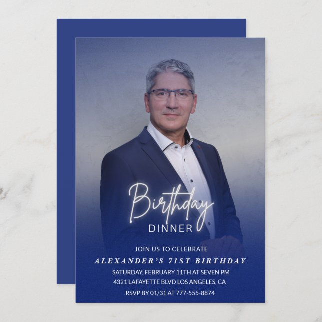 Birthday Dinner 71st birthday invitation Photo Men (Front/Back)