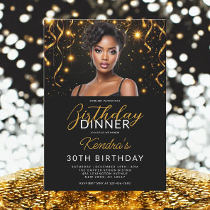 Birthday Dinner Gold and Black Photo Instagram  Invitation