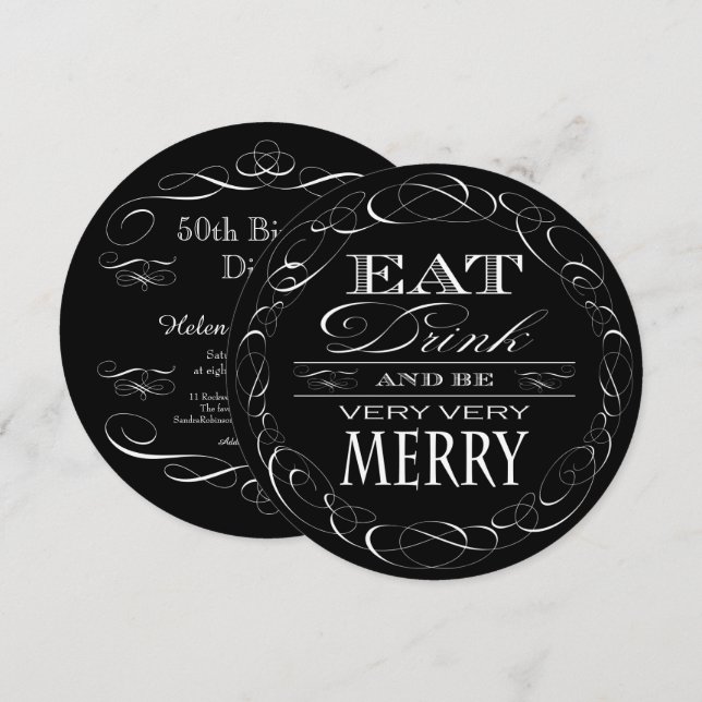 Birthday Dinner Party Eat Drink and be Merry Invitation (Front/Back)