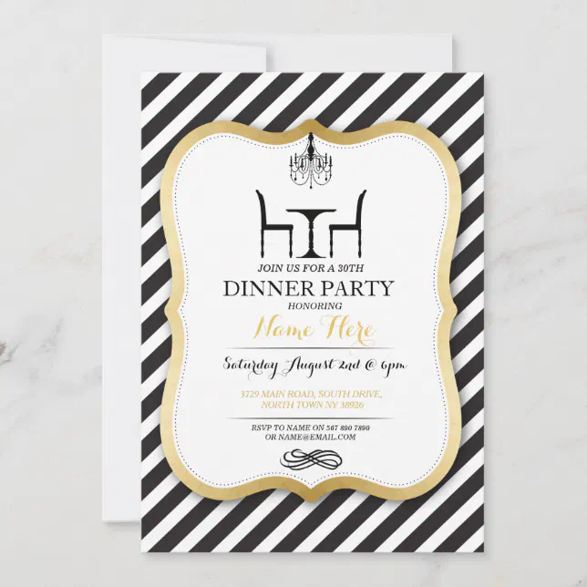 Birthday Dinner Party Gold Elegant Invitation | Zazzle