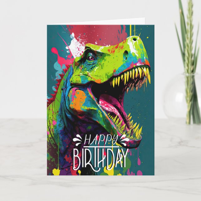 Birthday Dinosaur Blue kids Jurassic  Card (Front)