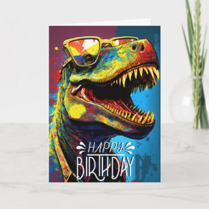 Birthday Dinosaur Cool Blue kids Card