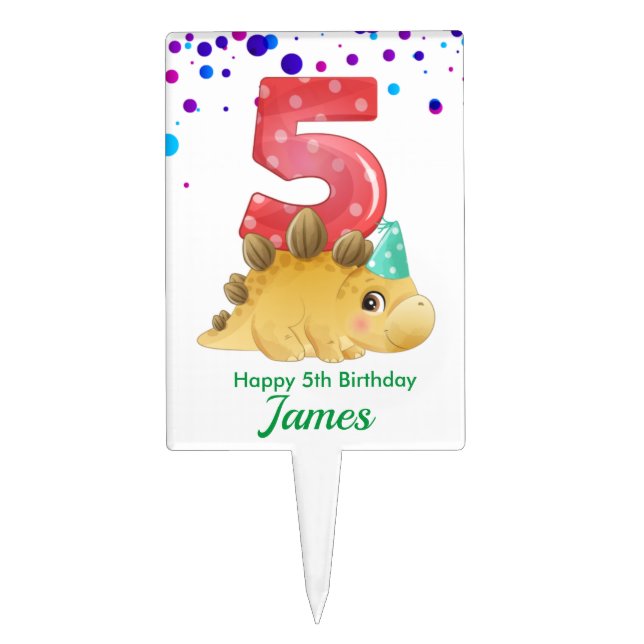 Birthday Dinosaur Five Cake Topper (Front)