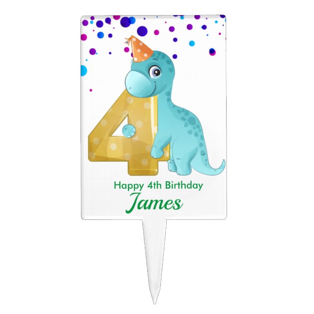 Birthday Dinosaur Four Cake Topper (Front)