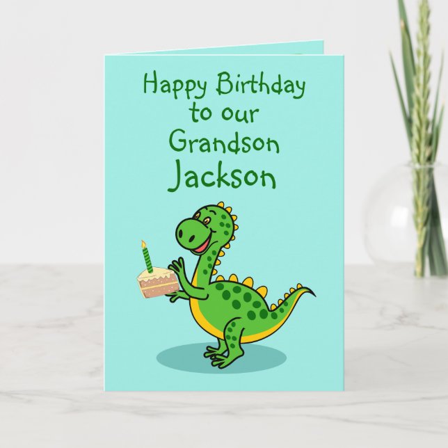 Birthday Dinosaur Grandson Folded Greeting Card (Front)