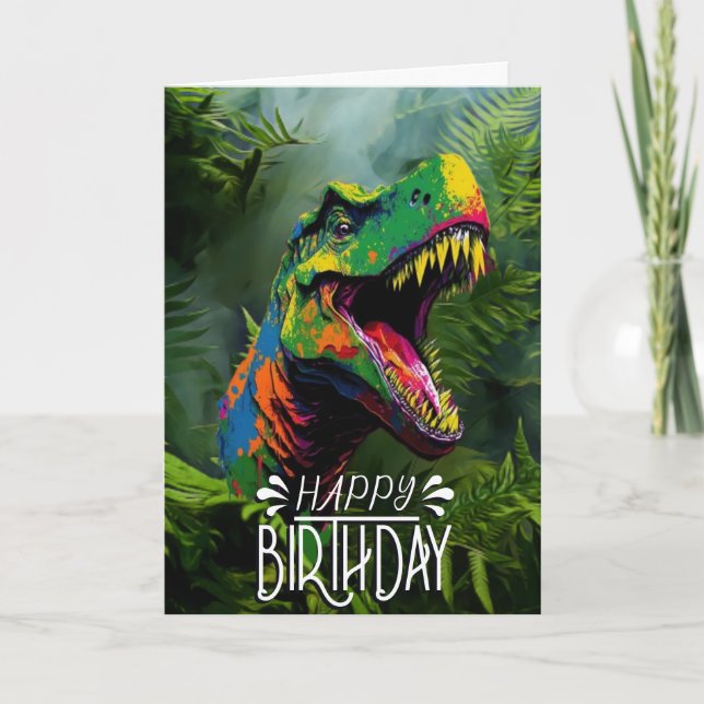 Birthday Dinosaur Green Jungle Cool Jurassic Card (Front)