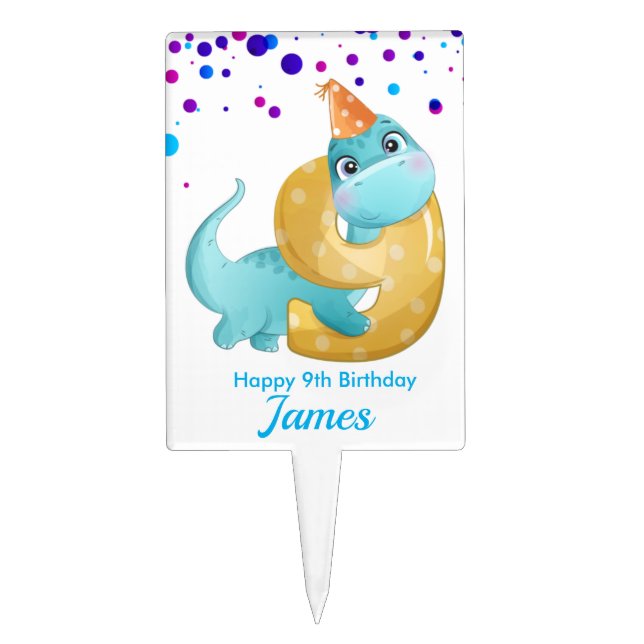 Birthday Dinosaur Nine Cake Topper (Front)