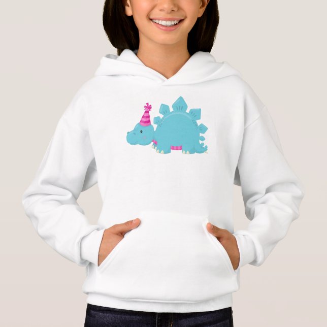 Birthday Dinosaur, Party Dinosaur, Blue Dinosaur Hoodie (Front)