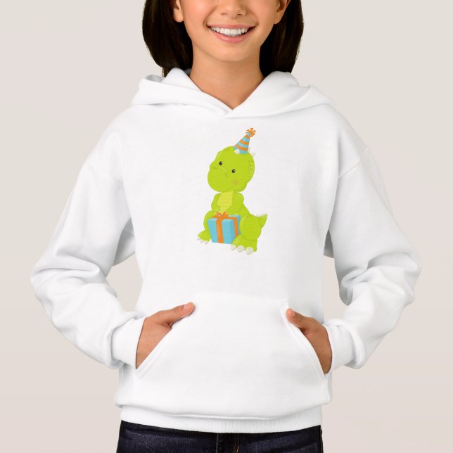 Birthday Dinosaur, Party Dinosaur, Gift, Party Hat Hoodie (Front)