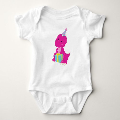 Birthday Dinosaur Pink Dinosaur Party Hat Gifts Baby Bodysuit