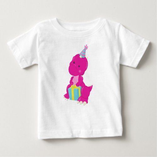 Birthday Dinosaur Pink Dinosaur Party Hat Gifts Baby T_Shirt