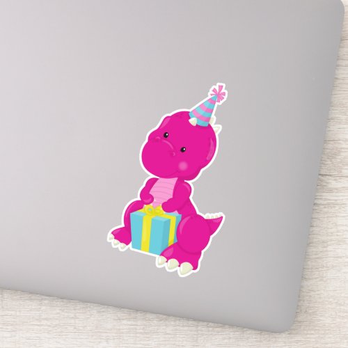 Birthday Dinosaur Pink Dinosaur Party Hat Gifts Sticker