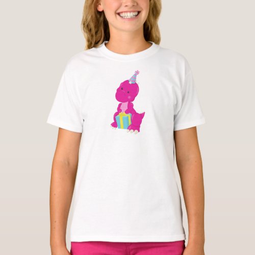 Birthday Dinosaur Pink Dinosaur Party Hat Gifts T_Shirt