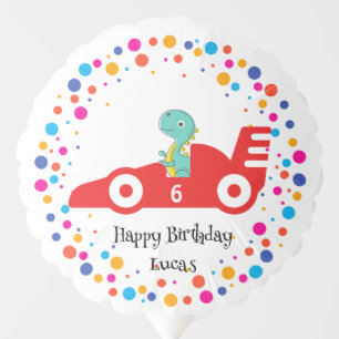 Birthday Dinosaur race car boy red racing kid name Balloon