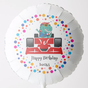 Birthday Dinosaur race car boy red racing kid name Balloon