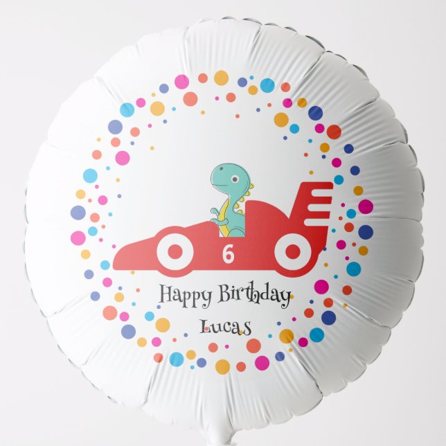Birthday Dinosaur race car boy red racing kid name Balloon (Front)