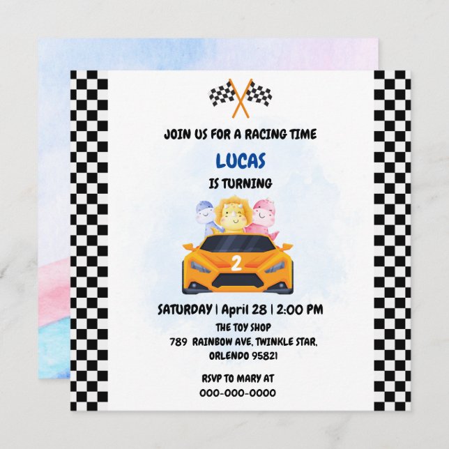 Birthday Dinosaur race car boy red racing kids nam (Front/Back)