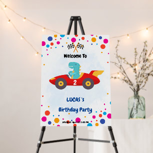 Birthday Dinosaur race car boy red racing kids nam Foam Board
