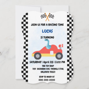 Birthday Dinosaur race car boy red racing kids nam Invitation