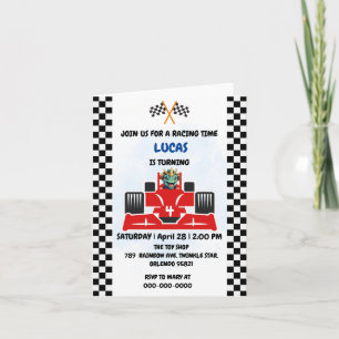 Birthday Dinosaur race car boy red racing kids nam Invitation