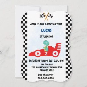 Birthday Dinosaur race car boy red racing kids nam Invitation