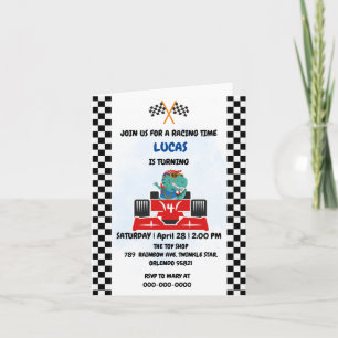 Birthday Dinosaur race car boy red racing kids nam Invitation