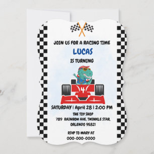 Birthday Dinosaur race car boy red racing kids nam Invitation