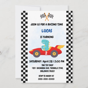 Birthday Dinosaur race car boy red racing kids nam Invitation