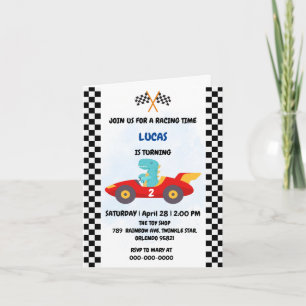 Birthday Dinosaur race car boy red racing kids nam Invitation