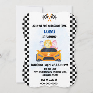 Birthday Dinosaur race car boy red racing kids nam Invitation