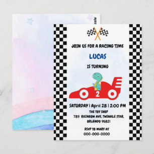 Birthday Dinosaur race car boy red racing kids nam Postcard