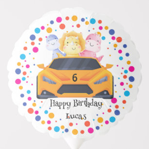 Birthday Dinosaur race car boy Yellow racing kid  Balloon