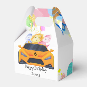 Birthday Dinosaur race car boy yellow racing kid Favor Boxes