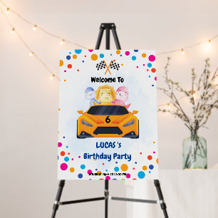 Birthday Dinosaur race car boy yellow racing kids Foam Board