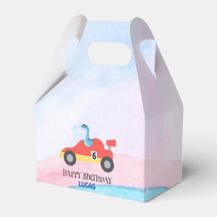 Birthday Dinosaur race car red racing boy kid name Favor Boxes